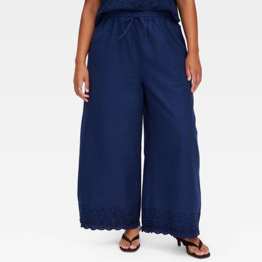 Roller Rabbit - Women's Scalloped Hem Drawstring Pants Navy Blue - Blue